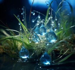 Dew-Kissed Grass: A Refreshing Perspective of Nature's Beauty Generative AI