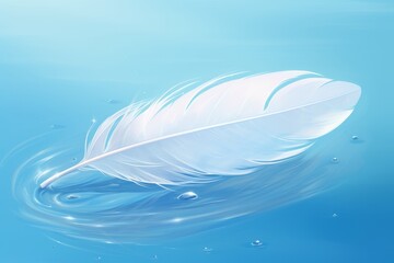 Serenity Expressed: An Artistic Glimpse at a White Feather Caressed by Water Droplets on Azure Canvas Generative AI