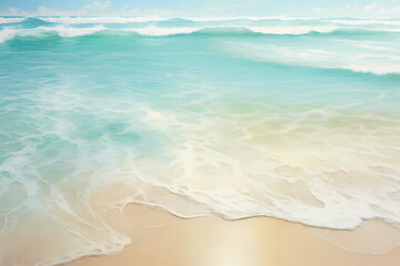 Fototapeta na wymiar Beach with blue waves and sun background
