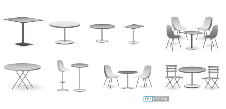 set of realistic trade exhibition chair and table or white blank exhibition kiosk or stand booth corporate commercial. 3D Render