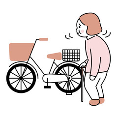 自転車に乗りたいけれど足が悪くて乗れない高齢女性