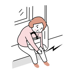 電車ののっていたら膝が痛み出す高齢女性