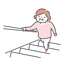 Fototapeta na wymiar 手すりのついた階段を登る女性