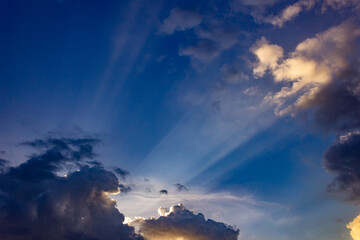 Dramatic cloudscape with sunbeams and rays of light