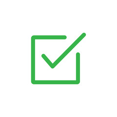 Green check mark icon in a box. Tick symbol flat trendy style illustration on white backgrounnd..eps