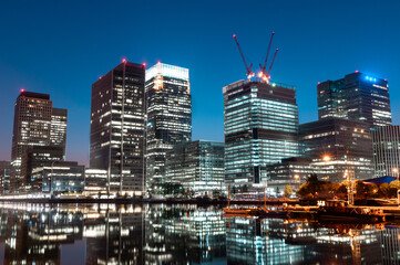 Modern apartments and office buildings in a financial district of London, Canary Wharf