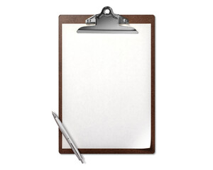 A4の紙を挟んだクリップボードとボールペン