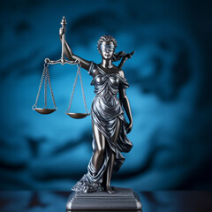 A statue of justice holding a scale, in the style of silver and azure