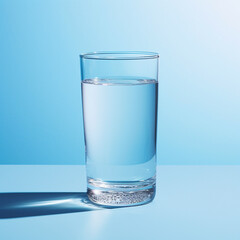 A glass of water accompanied by a blue background, in the style of stark minimalism