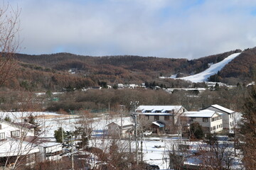 Beautiful skiing and snow mountains in Japan's Nagano Prefecture.