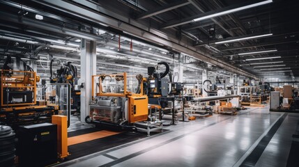 A Factory interior construction, modern large-scale production lines, industrial production technology, remanufacturing, production lines. - obrazy, fototapety, plakaty