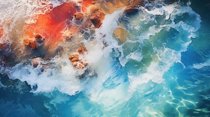 An The beauty of the abstract waves in the colorful river and sea meet during the high and low tides.
