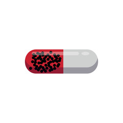Capsule with medication on white background