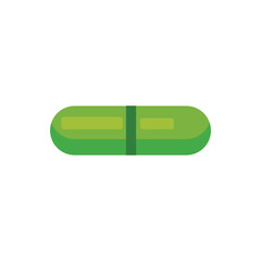 Green capsule with medication on white background