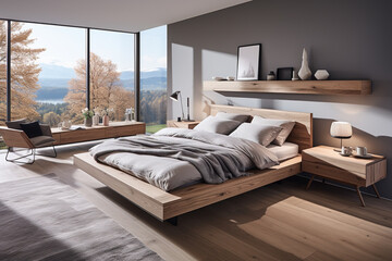 Nordic Elegance Scandinavian Interior Design in a Modern Bedroom with Timeless Aesthetic and Cozy Ambiance. created with Generative AI