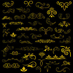 Golden vintage floral elements art deco style decoration. Vector graphic elements for design vector elements. Swirl elements decorative illustration. 