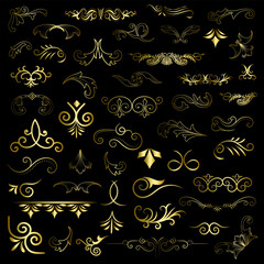 Golden vintage floral elements art deco style decoration. Vector graphic elements for design vector elements. Swirl elements decorative illustration. 