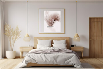 Frame Your Dreams Mockup Poster Frame in a Cozy Bedroom Interior Setting. created with Generative AI