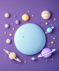 Fototapeta premium Stylized Solar System with Colorful Planets on Purple Background