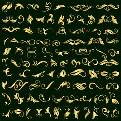 Golden vintage floral elements art deco style decoration. Vector graphic elements for design vector elements. Swirl elements decorative illustration. 