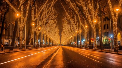 Fototapeta na wymiar Decorated road on new year evening 