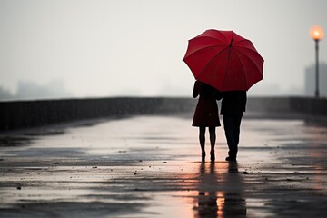 Couple Walking Under Umbrella on Rainy Day