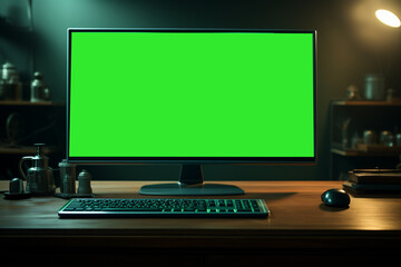Green screen monitor. - obrazy, fototapety, plakaty