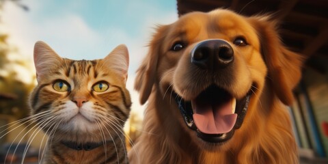 A Feline-Friendly Encounter. Captivating Connection Between a Curious Cat and an Enthusiastic Dog