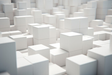3D of white cubes, smooth surface balanced between light and dark