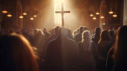 People at church praying - Generative Ai - obrazy, fototapety, plakaty