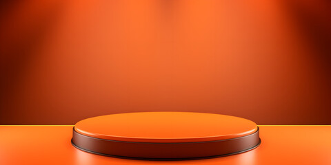 Floating 3d Render Of An Orange Room With A Circular Cylindrical Podium Background .Step into the Allure of a Floating 3D World .