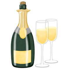 bottle of champagne with a glass png