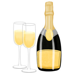 Hand draw champagne bottle and glass png
