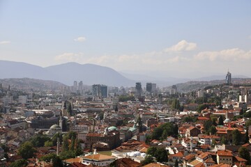 High angle view of the downtown skyline of Sarajevo 