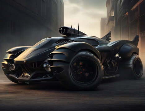 Illustration of a black bat monster car