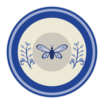 chinese porcelain blue and white plate with butterfly