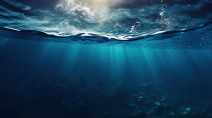 Underwater image of sunrays going deep down  - obrazy, fototapety, plakaty