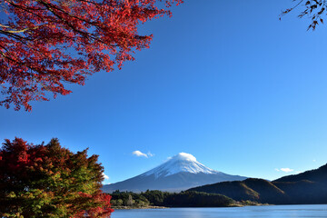 絶景紅葉と富士（快晴の河口湖畔から臨む）