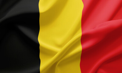 Closeup Waving Flag of Belgium