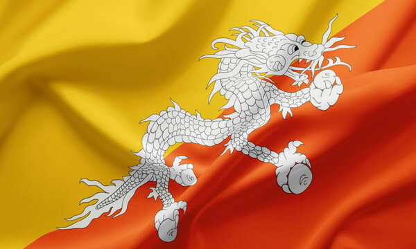 Closeup Waving Flag of Bhutan
