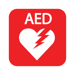 AED,automated external defibrillator / aed sign with heart and electricity symbol flat vector icon