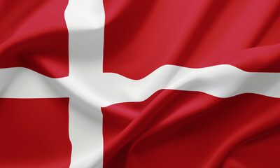 Fototapeta premium Closeup Waving Flag of Denmark
