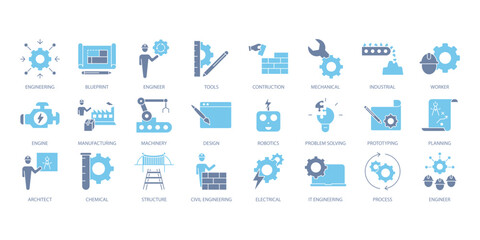 Engineering icons set. Set of editable stroke icons.Vector set of Engineering - obrazy, fototapety, plakaty