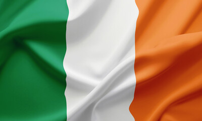 Closeup Waving Flag of Ireland