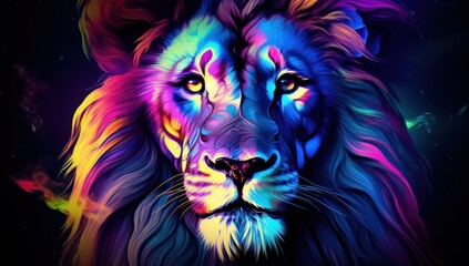 a colorful lion with mane - obrazy, fototapety, plakaty