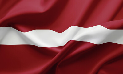 Closeup Waving Flag of Latvia