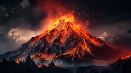 a mountain with lava coming out of it - Powered by Adobe