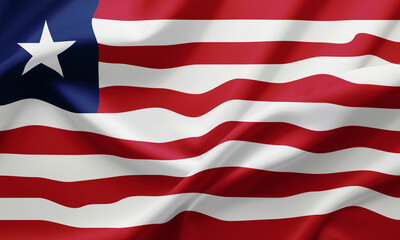 Closeup Waving Flag of Liberia