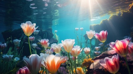 Fototapeta na wymiar flowers under water with flowers