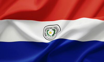 Closeup Waving Flag of Paraguay